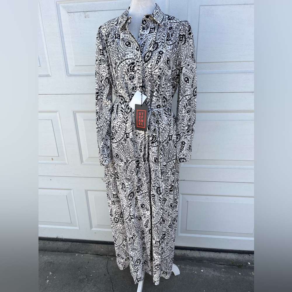 Women's Stefanel paisley shirt dress tie waist size 42
